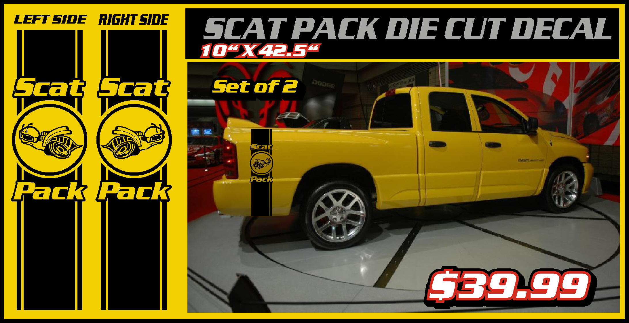 BDS22 1500 2500 3500 Truck Bed Side Stripe SCAT PACK Dodge Vinyl Decal Sticker